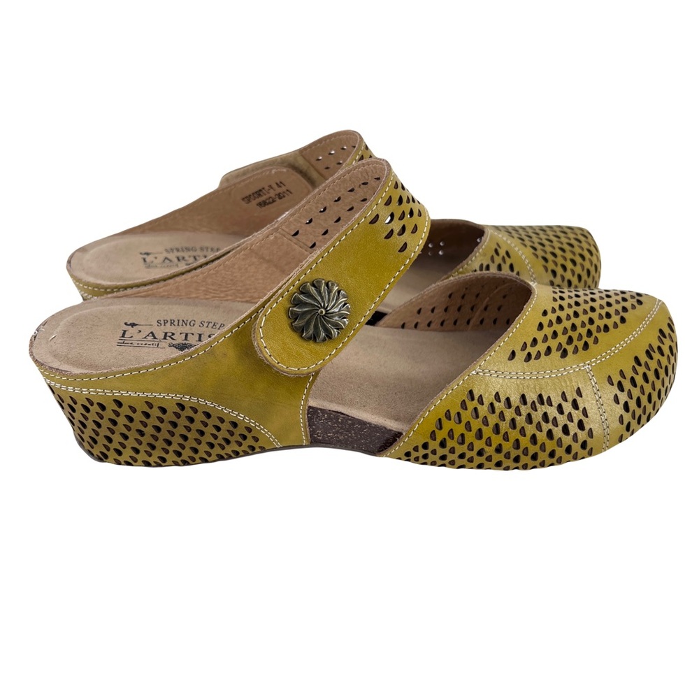 L'Artiste by Spring Step Yellow Perforated Mules